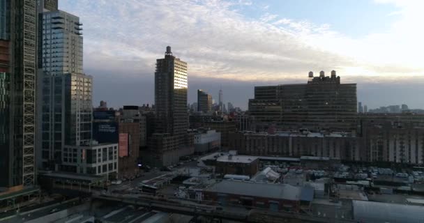 Flygfoto Från Sunset Hudson Yards Midtown West Nyc — Stockvideo