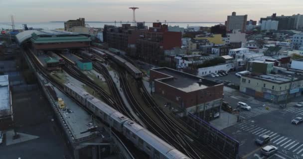 Coney Island Yard Aerial Rail Yards 2017 — стоковое видео