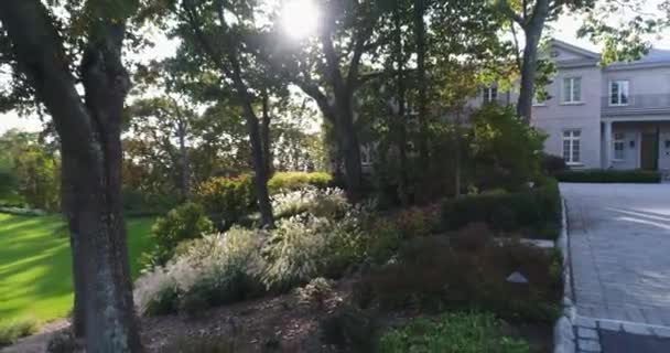 Büyük Mülkün Havadan Kapanışı Arka Bahçe Long Island — Stok video