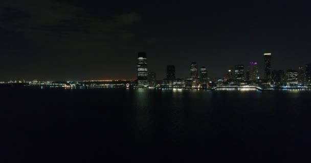 Jersey City Hudson River Gece Hava Görüntüleri — Stok video