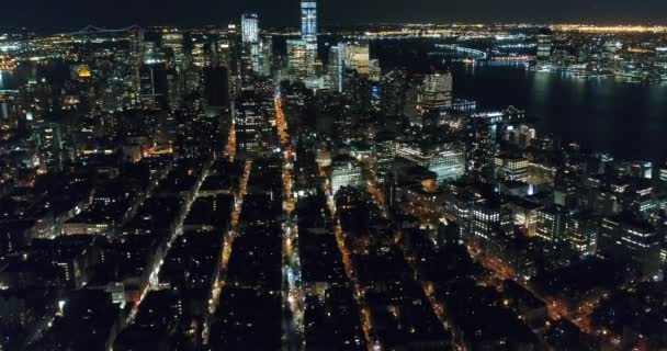 Luchtfoto Beelden Van Het Centrum Van Nyc Jersey Stad Nachts — Stockvideo