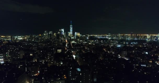 Filmación Aérea Del Distrito Flatiron Por Noche Ciudad Nueva York — Vídeos de Stock