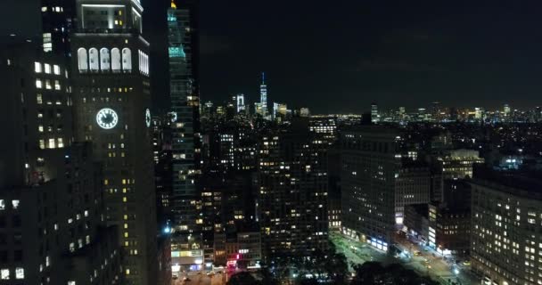 Nagranie Lotu Ptaka Flatiron District Nocy Nowy Jork — Wideo stockowe