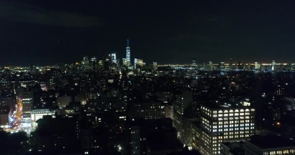 Filmación Aérea Del Distrito Flatiron Por Noche Ciudad Nueva York — Vídeo de stock