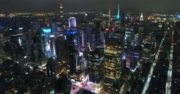 Gece Vakti New York Şehir Merkezinin Hava Görüntüleri — Stok video