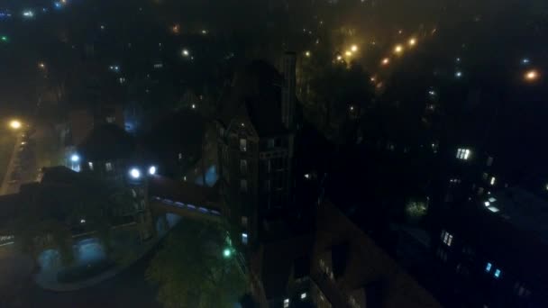 Aerial Footage Forest Hills Queens New York Foggy Night — стокове відео