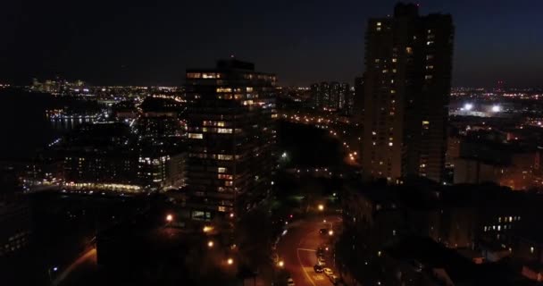 Aerial Footage West New York New Jersey Night — Stock video