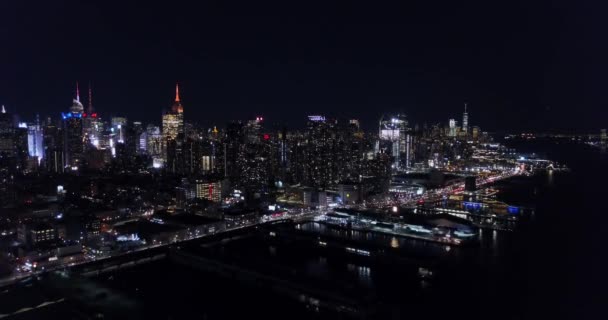 Vue Aérienne Horizon New York Nuit — Video