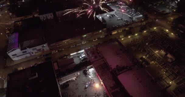 Bronx Subway Aerial Shot Night Fireworks — 图库视频影像