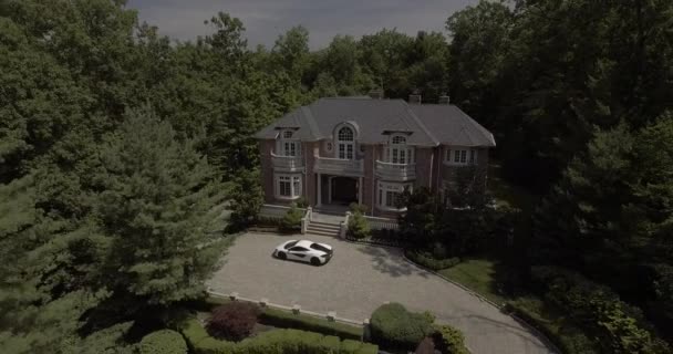 Aerial White Mclaren Supercar Driving Neighborhood — Stock Video