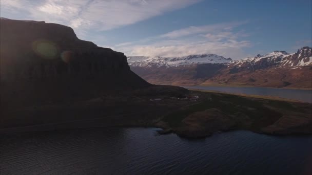 Letecký Snímek Západu Slunce Horské Siluety Islandu Icecap Mountain — Stock video
