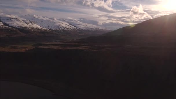 Air Shot Sunset Mountain Silhouette Iceland — Stock video