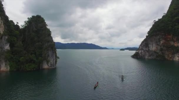Ban Wang Khon Surat Thani Volar Hacia Atrás Vista Barcos — Vídeo de stock