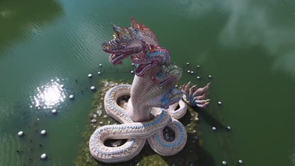 Snakes Statue Dragon Aerial Side View Partially Stationary — Stock Video