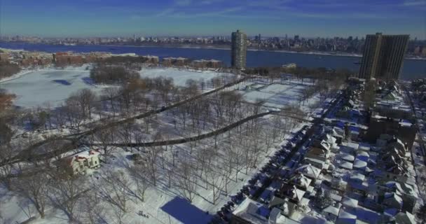 Weehawken Sneeuw 2016 Flyover Van Sneeuw Bedekt Land — Stockvideo