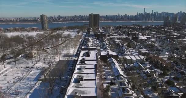 Weehawken Snow 2016 Daytime Flyover Apartment Complex — Stock video