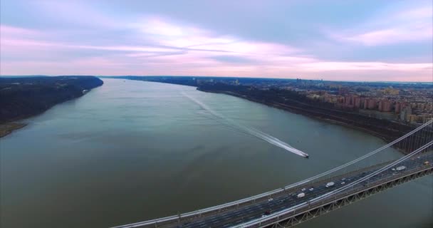Puente George Washington 2016 Vuelo Aéreo Con Lancha Rápida — Vídeo de stock