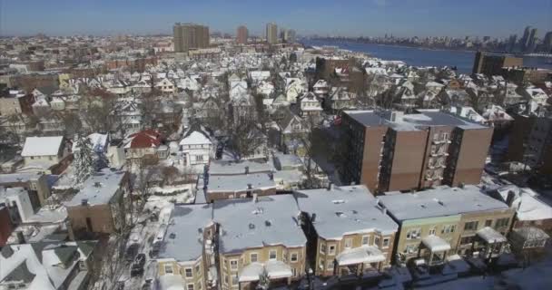 Weehawken Snow 2016 Flyover Snow Covered Buildings Daytime — Stock Video
