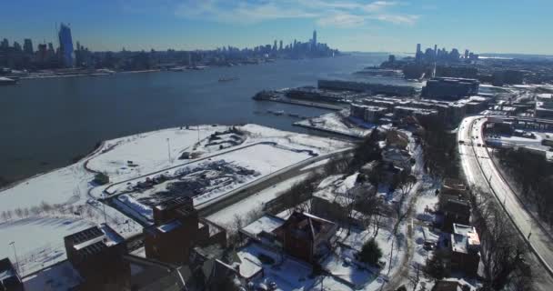 Weehawken Snow 2016 Flyover Buildings Highway — Stok Video