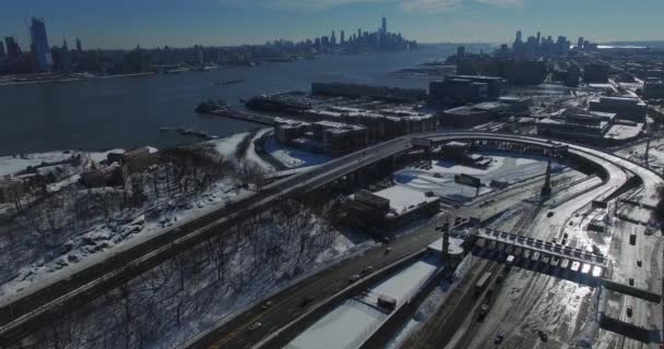 Weehawken Snow 2016 Powolny Flyover Autostrady Oglądania Snow Top Budynki — Wideo stockowe