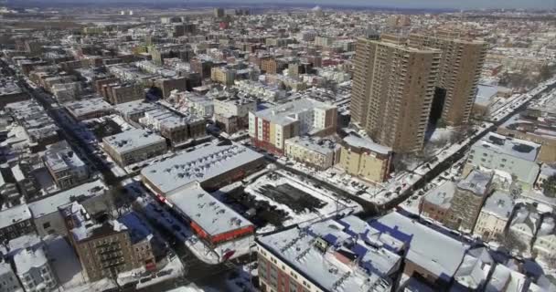 Weehawken Snow 2016 Luftaufnahme Mit Zwei Gebäuden — Stockvideo