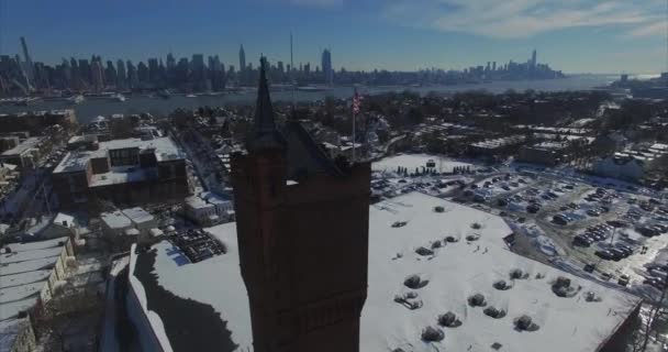 Weehawken Snow 2016 Bandera Americana 360 Vista Parte Superior Del — Vídeo de stock
