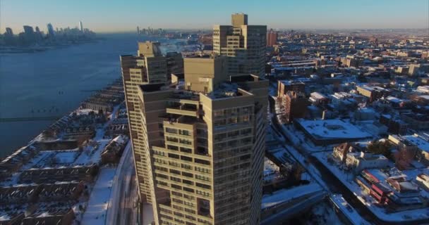 Weehawken Karlı 2016 Uzun Binaları Gösteriyor — Stok video