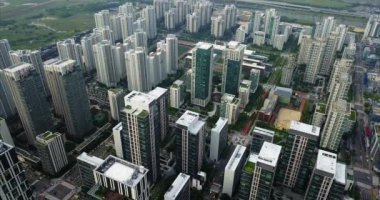 Songdo Central Park, Incheon, Güney Kore yakınlarındaki gökdelenler.