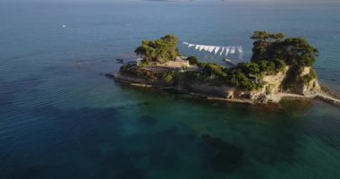 Zakynthos Yunanistan 'daki Cameo Adası Plaj Kulübü' nün Hava Görüntüleri