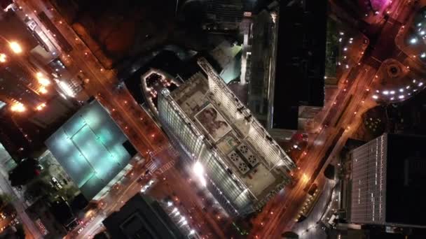 乔治亚州亚特兰大市中心的空中夜间航班 — 图库视频影像