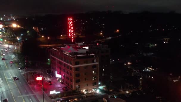 Aerial Downtown Atlanta Georgia Night — стоковое видео