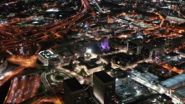 Flygning Från Atlanta Centrum Georgia Natten — Stockvideo