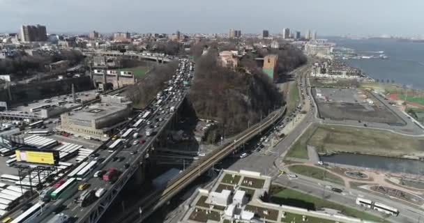 Zoom Aerial Traffic Congestion Lincoln Tunnel New Jersey — Stock Video