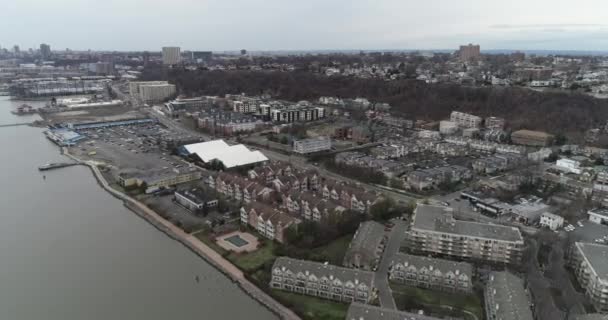 Aerial Residences Edgewater New Jersey Hudson River — Stock Video