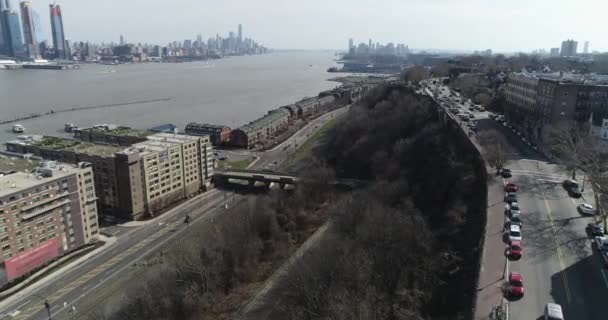 Aerial River Road Nyc Skyline Weehawken New Jersey — Stock Video