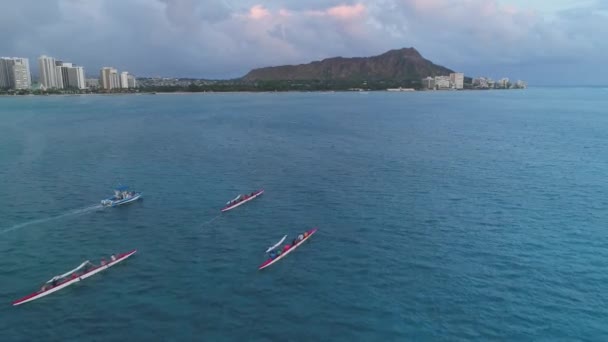 ハワイ州オアフ島のロングボートの空中 — ストック動画