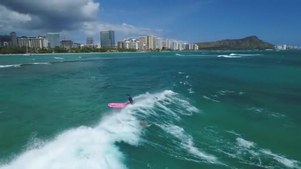 Aerial Surfers Oahu Hawaii — Stock Video