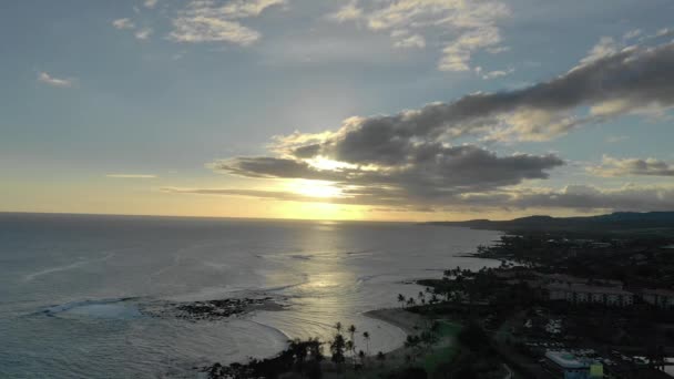Luchtfoto Van Zonsondergang Kauai Hawaï — Stockvideo