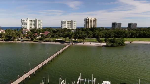 Aerial Boats Docked Waterfront Fort Pierce Florida — Stock Video