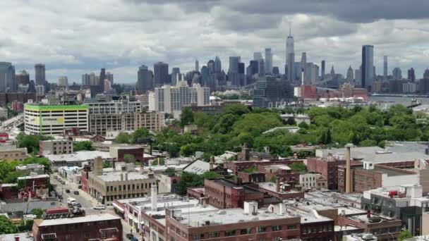 Luchtfoto Van Williamsburg Een Buurt Brooklyn New York Hoewel Williamsburg — Stockvideo