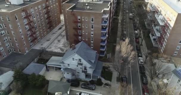 Luchtfoto Van Woonwijk Queens New York — Stockvideo