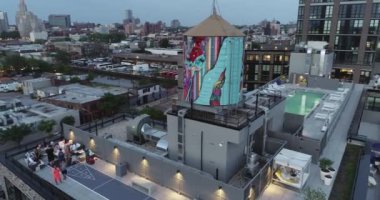 NYC Metro Drone Aerial ile çekim yapıyor. Manhattan ve New Jersey Hudson Nehri üzerinde