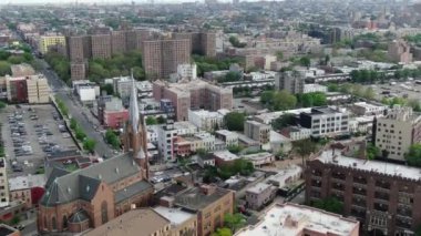 NYC Metro Drone Aerial ile çekim yapıyor. Manhattan ve New Jersey Hudson Nehri üzerinde