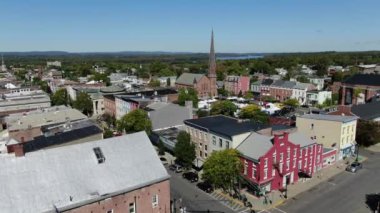 NYC Metro Drone Aerial ile çekim yapıyor. Manhattan ve New Jersey Hudson Nehri üzerinde