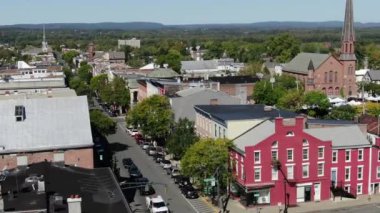 NYC Metro Drone Aerial ile çekim yapıyor. Manhattan ve New Jersey Hudson Nehri üzerinde