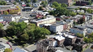 NYC Metro Drone Aerial ile çekim yapıyor. Manhattan ve New Jersey Hudson Nehri üzerinde