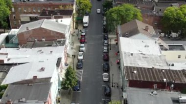 NYC Metro Drone Aerial ile çekim yapıyor. Manhattan ve New Jersey Hudson Nehri üzerinde
