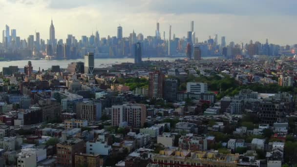 Nyc Metro Ditembak Dengan Drone Aerial Manhattan Dan New Jersey — Stok Video