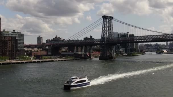 Полиция Нью Йорка Снимает Дрон Эйриэл Манхэттен Нью Джерси Реке — стоковое видео