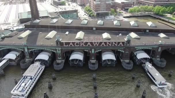 Luchtfoto Van Hoboken Riverfront New Jersey — Stockvideo
